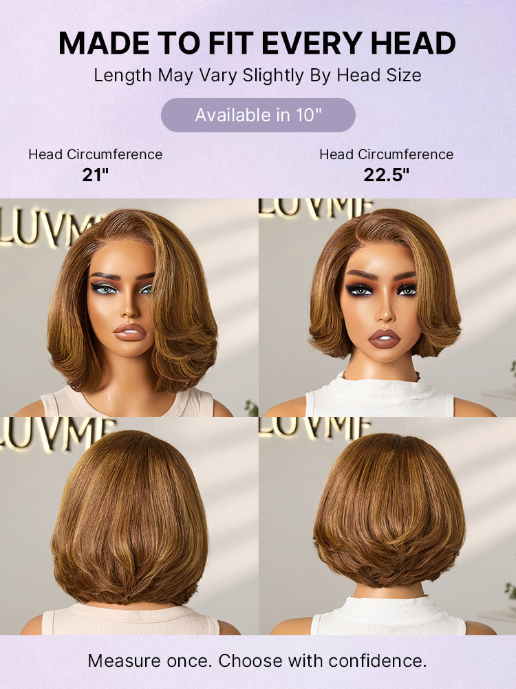 Toffee Brown Mix Blonde / Brown Highlight Layered Cut Glueless 5x5 Closure Lace Bob Wig Pre-cut Lace All-Day Comfort Cap