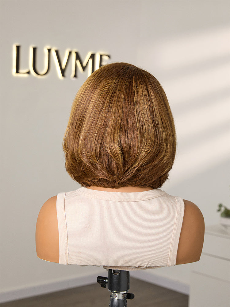 Toffee Brown Mix Blonde / Brown Highlight Layered Cut Glueless 5x5 Closure Lace Bob Wig Pre-cut Lace All-Day Comfort Cap