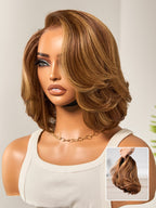 Toffee Brown Mix Blonde / Brown Highlight Layered Cut Glueless 5x5 Closure Lace Bob Wig Pre-cut Lace All-Day Comfort Cap