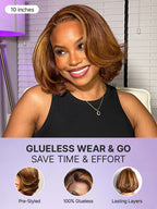 Toffee Brown Mix Blonde / Brown Highlight Layered Cut Glueless 5x5 Closure Lace Bob Wig Pre-cut Lace All-Day Comfort Cap