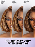 Toffee Brown Mix Blonde / Brown Highlight Layered Cut Glueless 5x5 Closure Lace Bob Wig Pre-cut Lace All-Day Comfort Cap