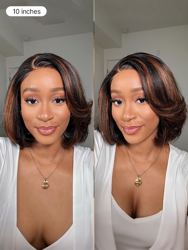 Toffee Brown Mix Blonde / Brown Highlight Layered Cut Glueless 5x5 Closure Lace Bob Wig Pre-cut Lace All-Day Comfort Cap