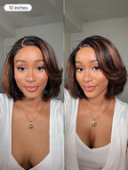 Toffee Brown Mix Blonde / Brown Highlight Layered Cut Glueless 5x5 Closure Lace Bob Wig Pre-cut Lace All-Day Comfort Cap
