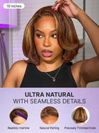 Toffee Brown Mix Blonde / Brown Highlight Layered Cut Glueless 5x5 Closure Lace Bob Wig Pre-cut Lace All-Day Comfort Cap