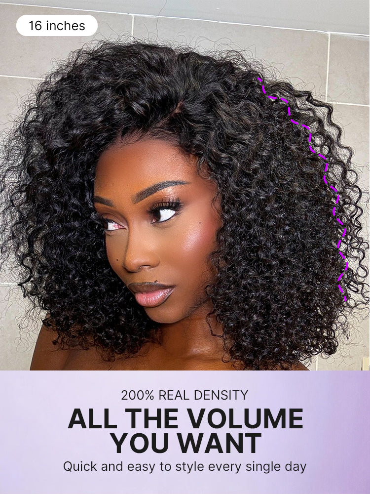 Beginner Friendly 200% Density Glueless 5x5 Closure Pre-Cut Lace Afro Curly Wig One Size Fits All Cap