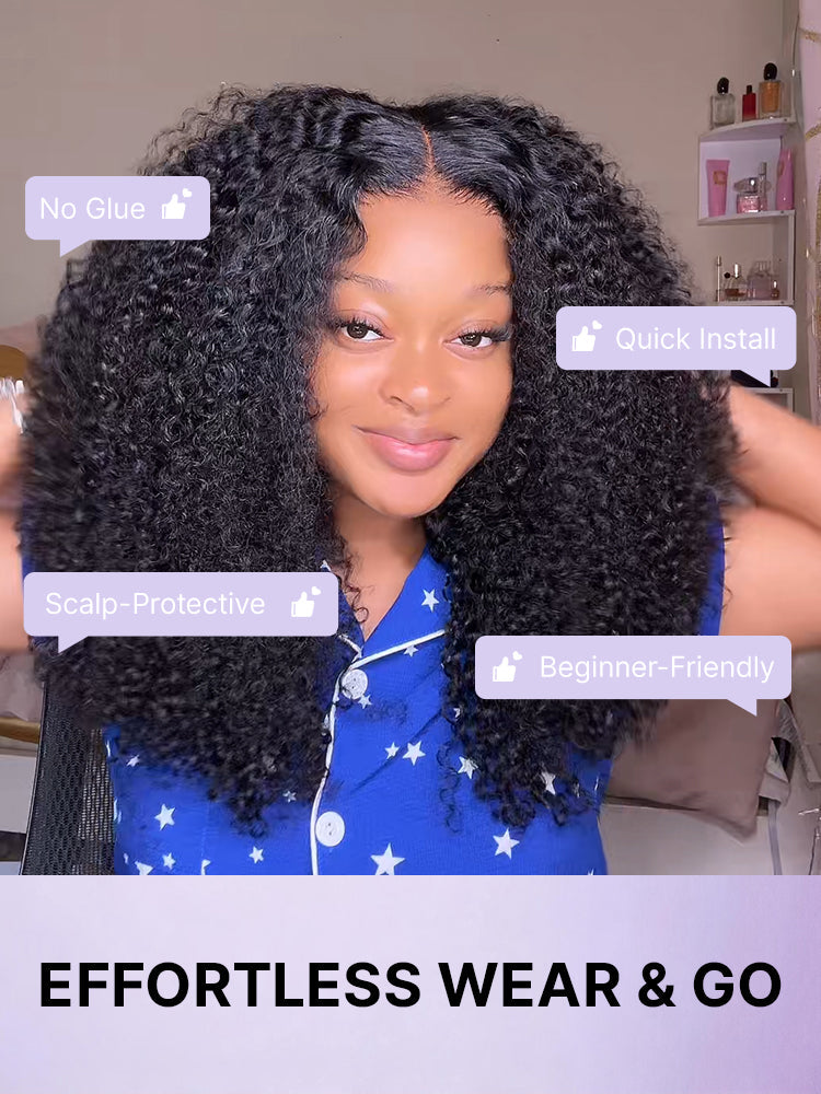 Beginner Friendly 200% Density Glueless 5x5 Closure Pre-Cut Lace Afro Curly Wig One Size Fits All Cap