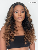 Fluffy Brown Ombre Highlights Water Wave Glueless 5x5 Closure HD Lace Long Curly Wig Breathable Cap