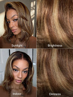 Blonde Highlight / Brown Highlight Short Layered Bob Wig Glueless 5x5 Closure Pre-Cut Lace Wig