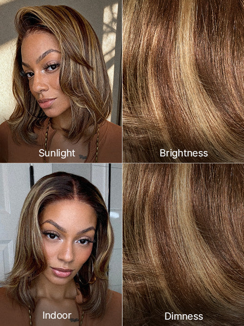 Blonde Highlight / Brown Highlight Short Layered Bob Wig Glueless 5x5 Closure Pre-Cut Lace Wig