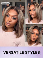 Blonde Highlight / Brown Highlight Short Layered Bob Wig Glueless 5x5 Closure Pre-Cut Lace Wig