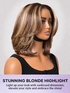 Blonde Highlight / Brown Highlight Short Layered Bob Wig Glueless 5x5 Closure Pre-Cut Lace Wig