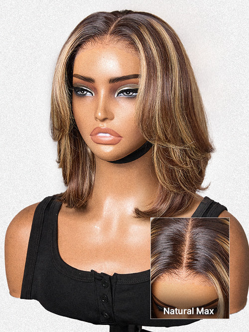 Blonde Highlight / Brown Highlight Short Layered Bob Wig Glueless 5x5 Closure Pre-Cut Lace Wig