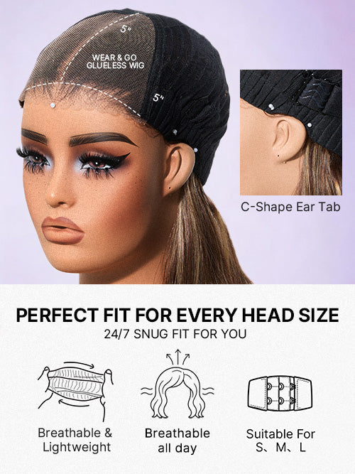 Blonde Highlight / Brown Highlight Short Layered Bob Wig Glueless 5x5 Closure Pre-Cut Lace Wig