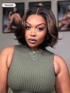Blonde Highlight / Brown Highlight Short Layered Bob Wig Glueless 5x5 Closure Pre-Cut Lace Wig