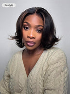 Blonde Highlight / Brown Highlight Short Layered Bob Wig Glueless 5x5 Closure Pre-Cut Lace Wig