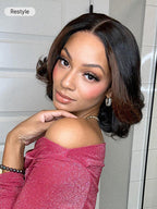 Blonde Highlight / Brown Highlight Short Layered Bob Wig Glueless 5x5 Closure Pre-Cut Lace Wig
