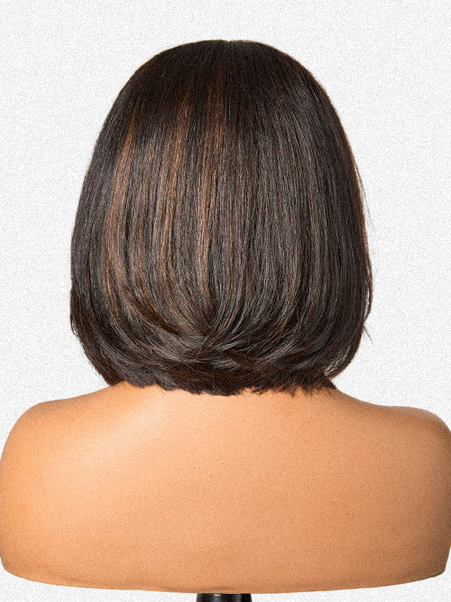 Blonde Highlight / Brown Highlight Short Layered Bob Wig Glueless 5x5 Closure Pre-Cut Lace Wig