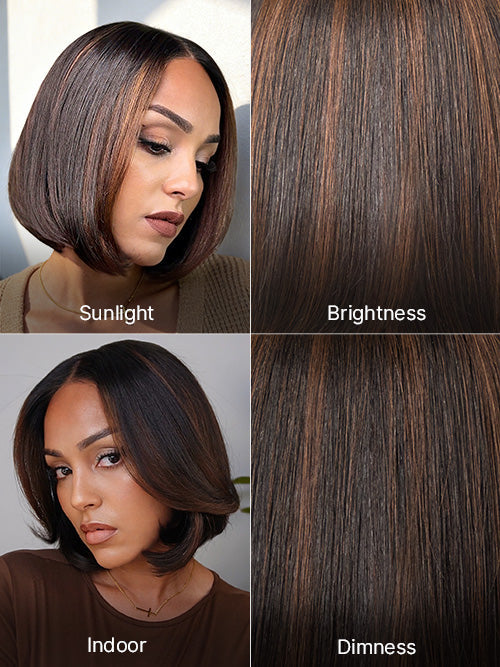 Blonde Highlight / Brown Highlight Short Layered Bob Wig Glueless 5x5 Closure Pre-Cut Lace Wig