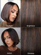Blonde Highlight / Brown Highlight Short Layered Bob Wig Glueless 5x5 Closure Pre-Cut Lace Wig