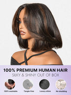 Blonde Highlight / Brown Highlight Short Layered Bob Wig Glueless 5x5 Closure Pre-Cut Lace Wig