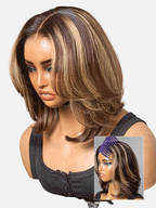 Blonde Highlight / Brown Highlight Short Layered Bob Wig Glueless 5x5 Closure Pre-Cut Lace Wig