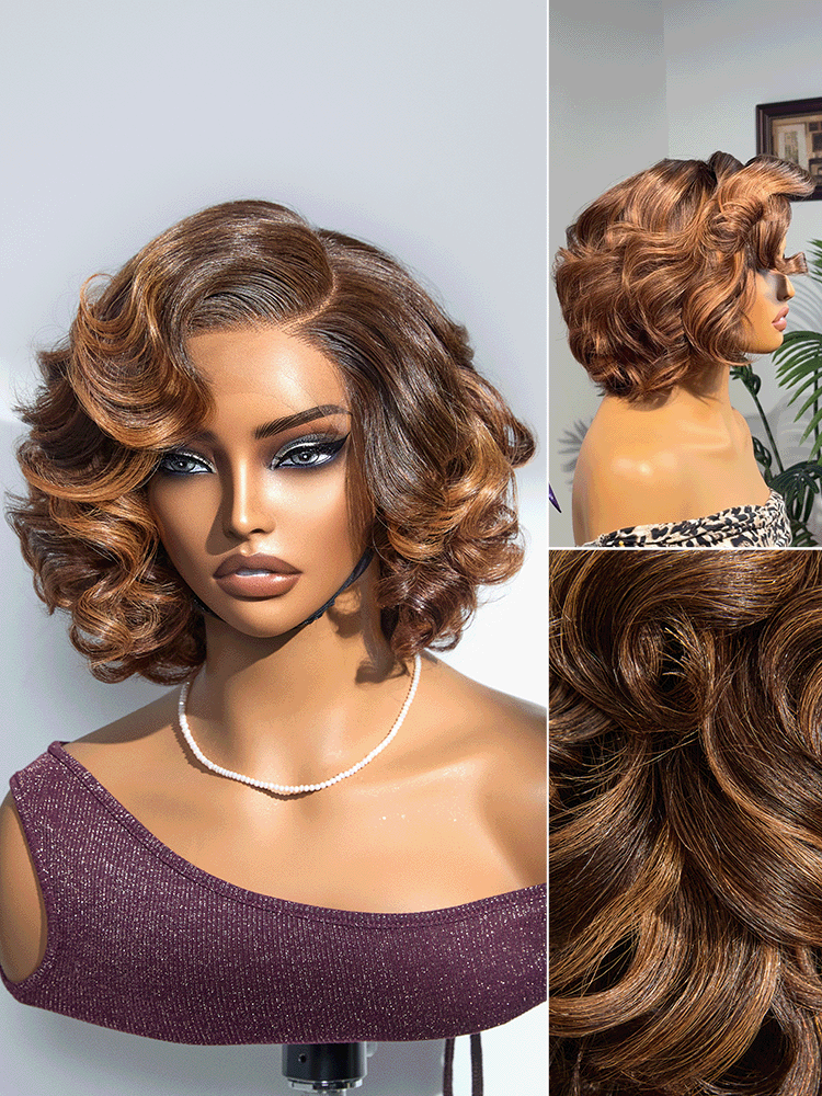 1 SEC INSTALL WIG | Mature Boss Brown Ombre Highlight / Natural Black Loose Wave Glueless Minimalist HD Lace Wig Pre-cut Lace