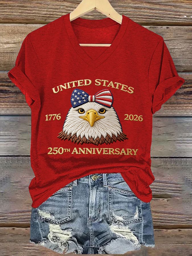 Women'S Casual Short-Sleeved T-Shirt With American 250th Anniversary Commemorative Print.