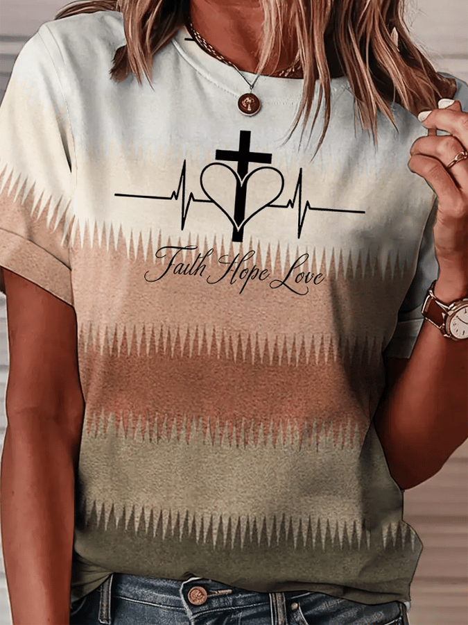 Women's Retro Faith Printed Short-Sleeved T-Shirt