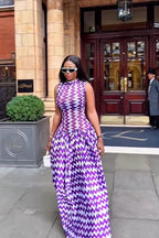 Purple Zigzag Print Maxi Dress