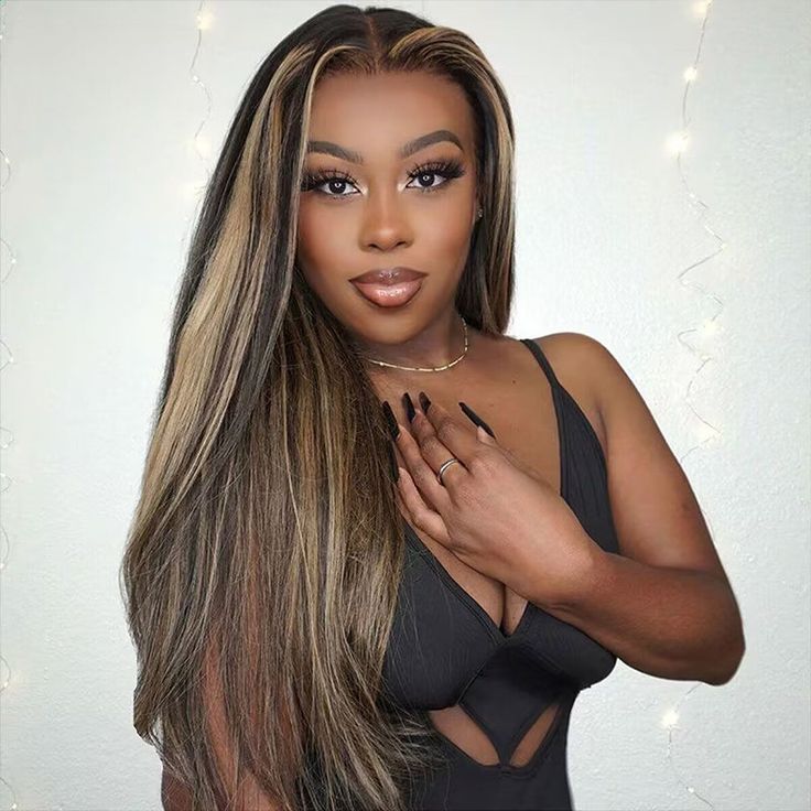 QVR Balayage Highlight Colored 13x4 Lace Frontal Wigs Body Wave/Straight Human Hair Wigs