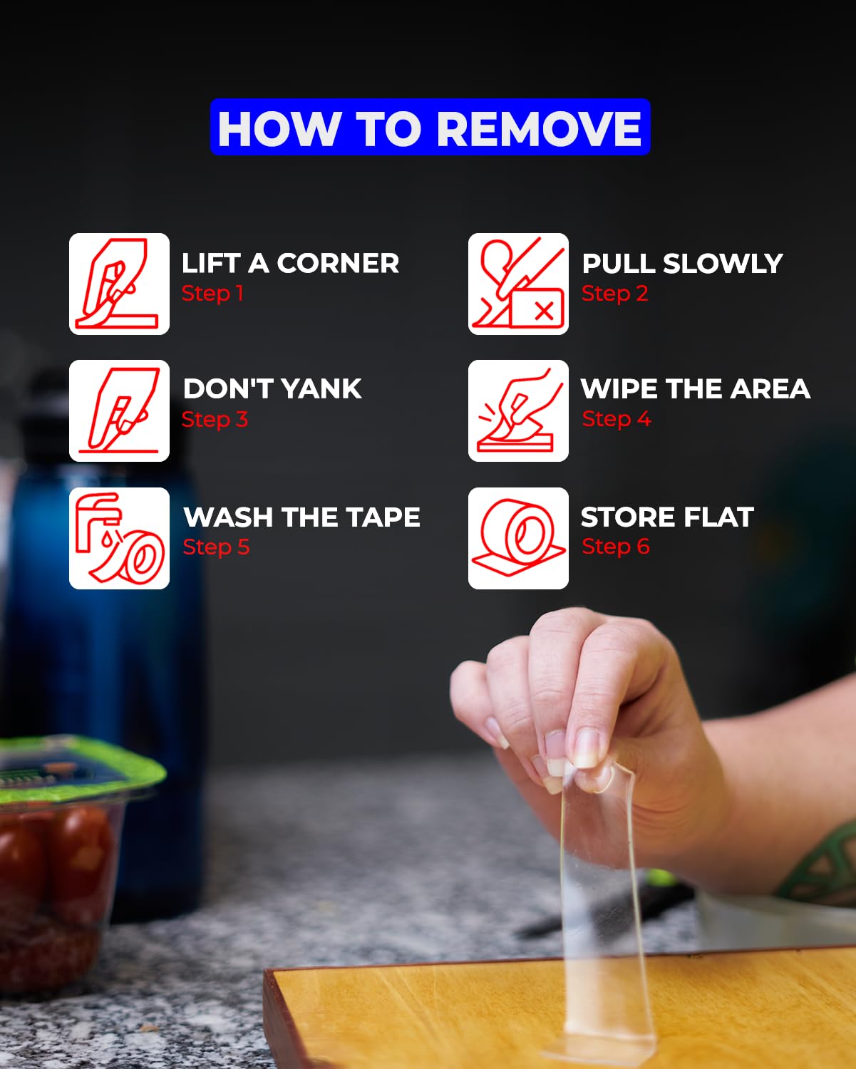 16.4 FT Double Sided Tape – Strong Nano Adhesive for Hanging Pictures, Rugs, Tools, and Décor | Clear, Removable, and Reusable Mounting Tape (1.18in Width)