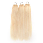 QVR Silk Straight Feather Crochet Human Hair Platinum Blonde #1001 Machine Made Crochet Weave Hair Extensions
