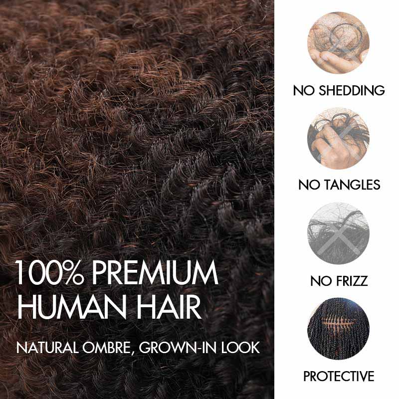 QVR Ombre Brown #T1B/4 Afro kinky Bulk Human Hair for Braiding & Twists