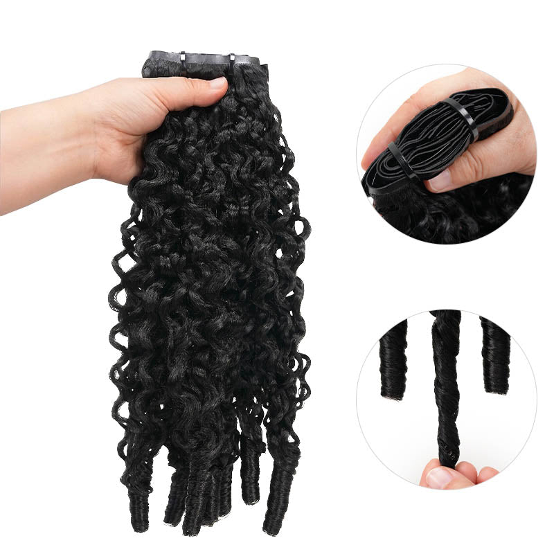 QVR Burmese Curly PU Clip In Hair Extensions 9PCS 5PCS Volumizer Human Hair