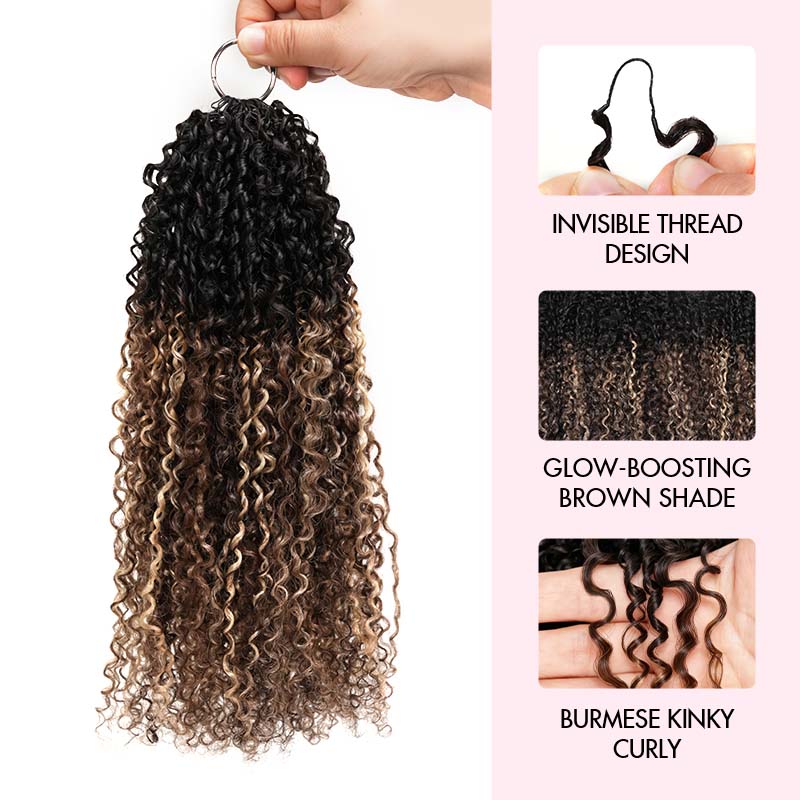 QVR Sun-Kissed Blonde Mixed Highlights Feather Crochet Human Hair Burmese Kinky Curly Miracle Knots Crochet Weave Hair Extensions