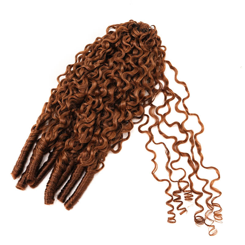 QVR Auburn Brown #30 Crochet Hair Water Wave Machine Made Feather Human Hair Extension