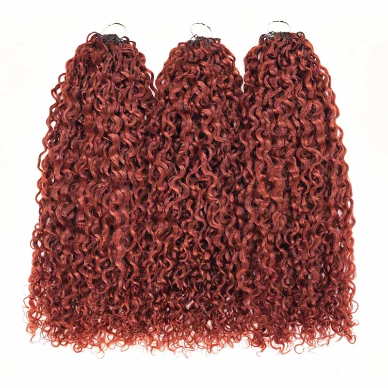 QVR Twist Curly Feather Crochet Human Hair Bright Brown #35D Machine Made Crochet Weave Hair Extensions