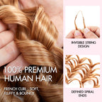 QVR French Curl Feather Crochet Human Hair Honey Blonde Miracle Knots Crochet Weave Hair Extensions