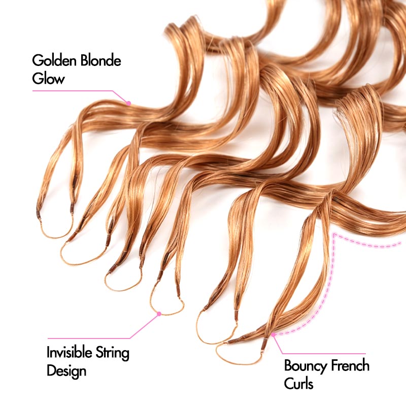 QVR French Curl Feather Crochet Human Hair Honey Blonde Miracle Knots Crochet Weave Hair Extensions