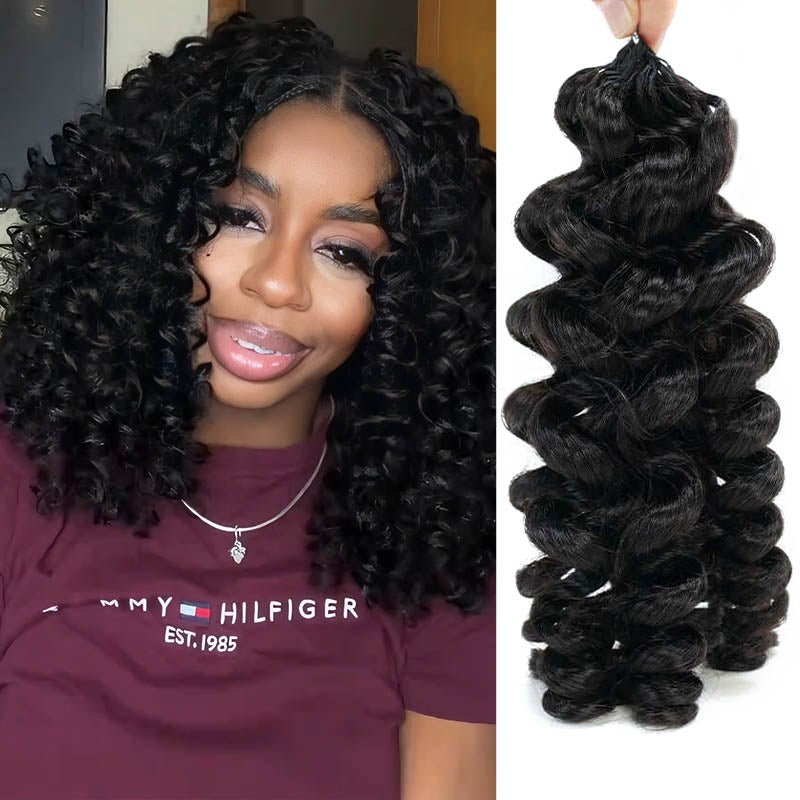 QVR Bouncy Curly Crochet Hair Natural Black Machine Made Feather Crochet Human Hair Extension