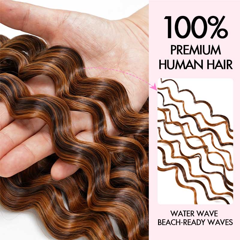 QVR Water Wave Feather Crochet Human Hair Highlight #P4/30 Miracle Knots Crochet Weave Hair Extensions