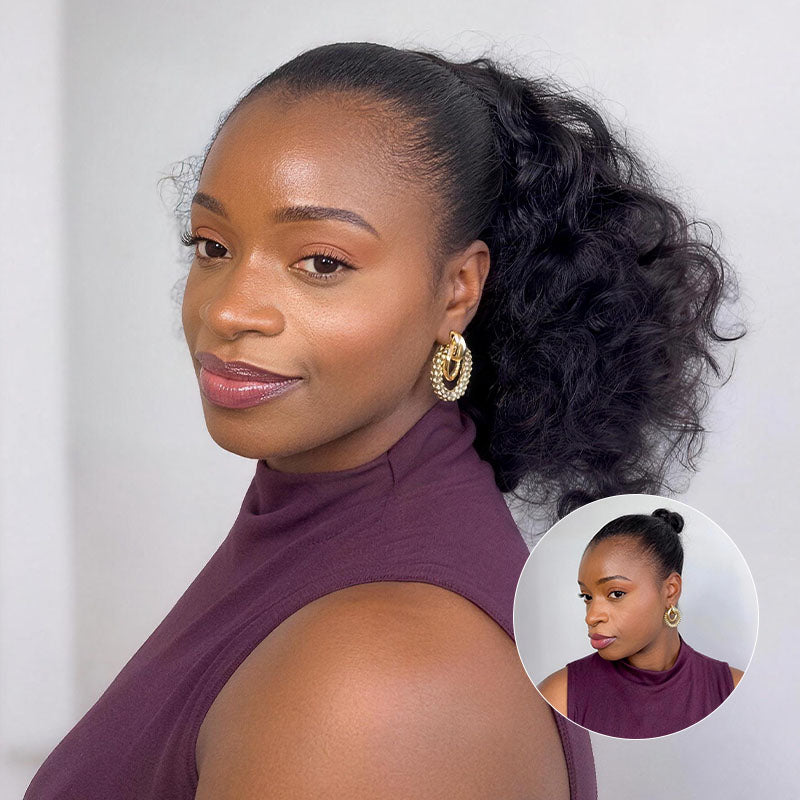 QVR Drawstring Ponytail Extension Bouncy Curl Human Hair Ponytail Hairstyle