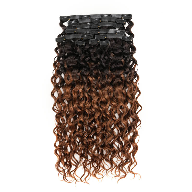 QVR #2/30 Mixed Subtle Ombre Small Kinky Curly PU Clip In Hair Extensions 9PCS 5PCS Volumizer Human Hair
