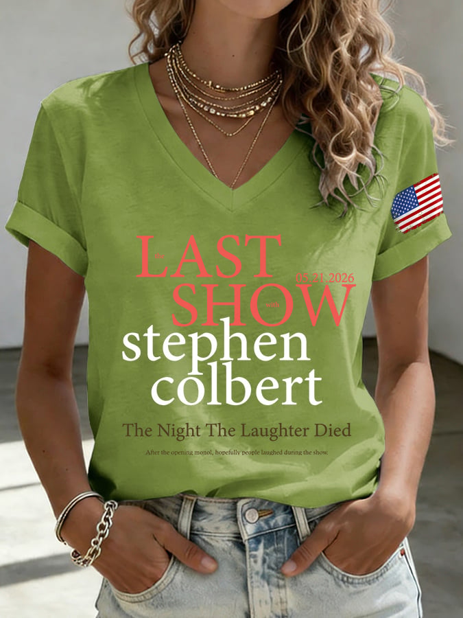 🔥Buy 3 Get 15% Off🔥V-Neck Retro Last Show 05.21.2026 The Night The Laughter Died After The Opening Monol, Hopefully People Laughed During The Show Print T-Shirt