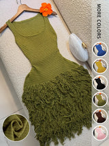 Elegant Knitted Bodycon Dress, Summer Vacation Fringe Skirt
