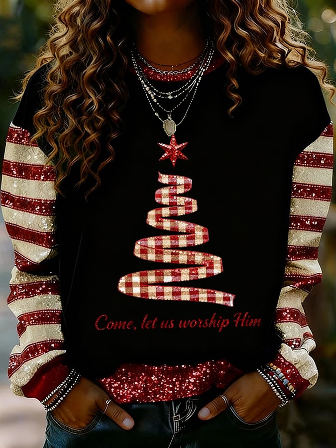 Women's Faith Print Casual Crew Neck Sweatshirt