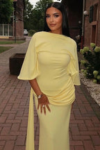 Backless Ruched Slit Maxi Dress