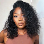 QVR Natural Black Side Part Water Wave Glueless T Part Lace Wigs Short Bob Wig