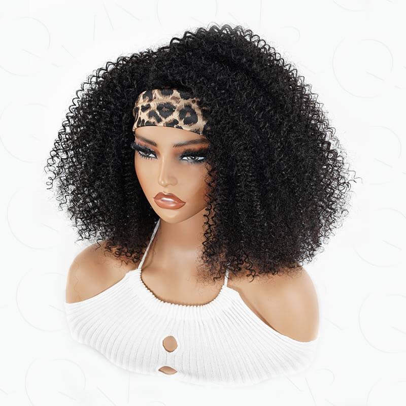 QVR Glueless Kinky Curly Half Wig 250% Density Human Hair Wig Wear Go Flip Over Wig