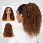 QVR Glueless Auburn Brown Kinky Curly Half Wig 250% Density Human Hair Wig Wear Go Flip Over Wig